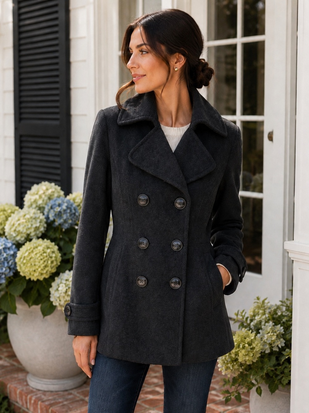 London Fog Y2K Wool Blend Peacoat Charcoal Tailored Fit & Flare Coat Medium